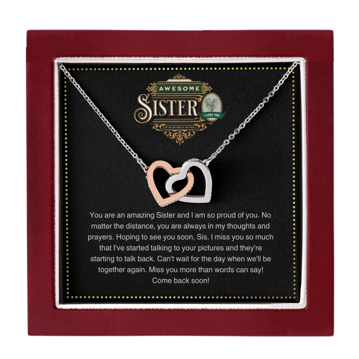 JGF Jewelry Gifts for Family | Sister Moving Away From Home New Job Beginnings | Two Tone Heart Necklace for Women