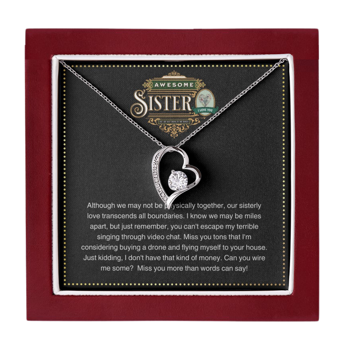 JGF Jewelry Gifts for Family | You are Awesome Gifts for Women Simple Gift Basket Item for Sister |Cubic Zirconia Heart Necklace