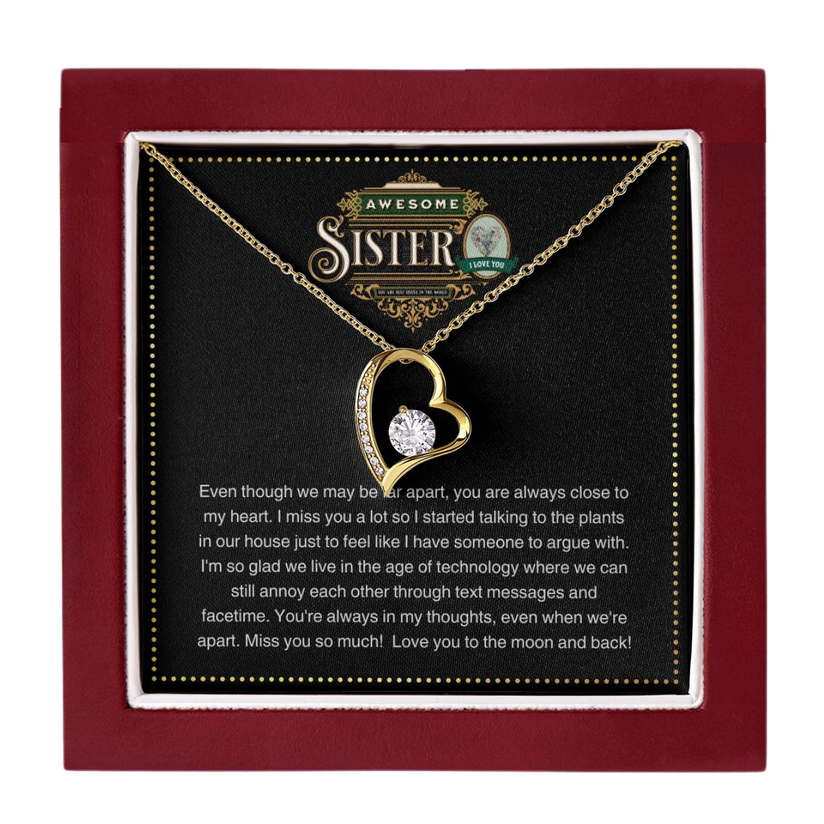 JGF Jewelry Gifts for Family | Sterling Silver Heart Shape Necklace Gifts for Long Distance Sister | Heart Necklace for Women