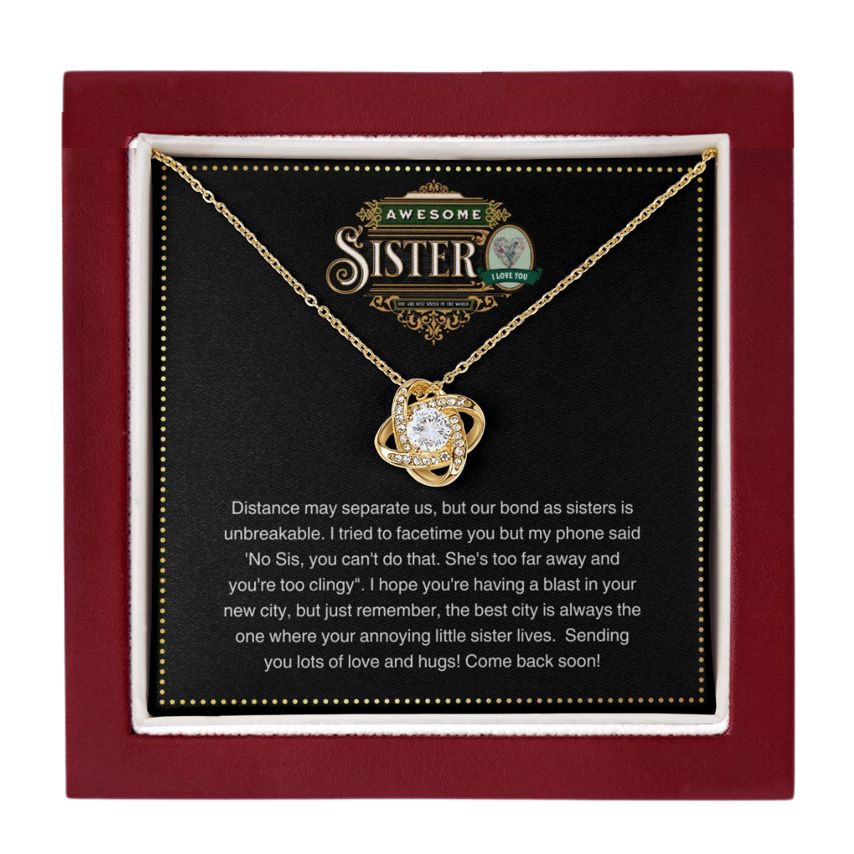 JGF Jewelry Gifts for Family | New Mom Gift Basket Item Ideas | Sterling Silver I love You Sister Celtic Love Knot Necklace Gifts from Sister