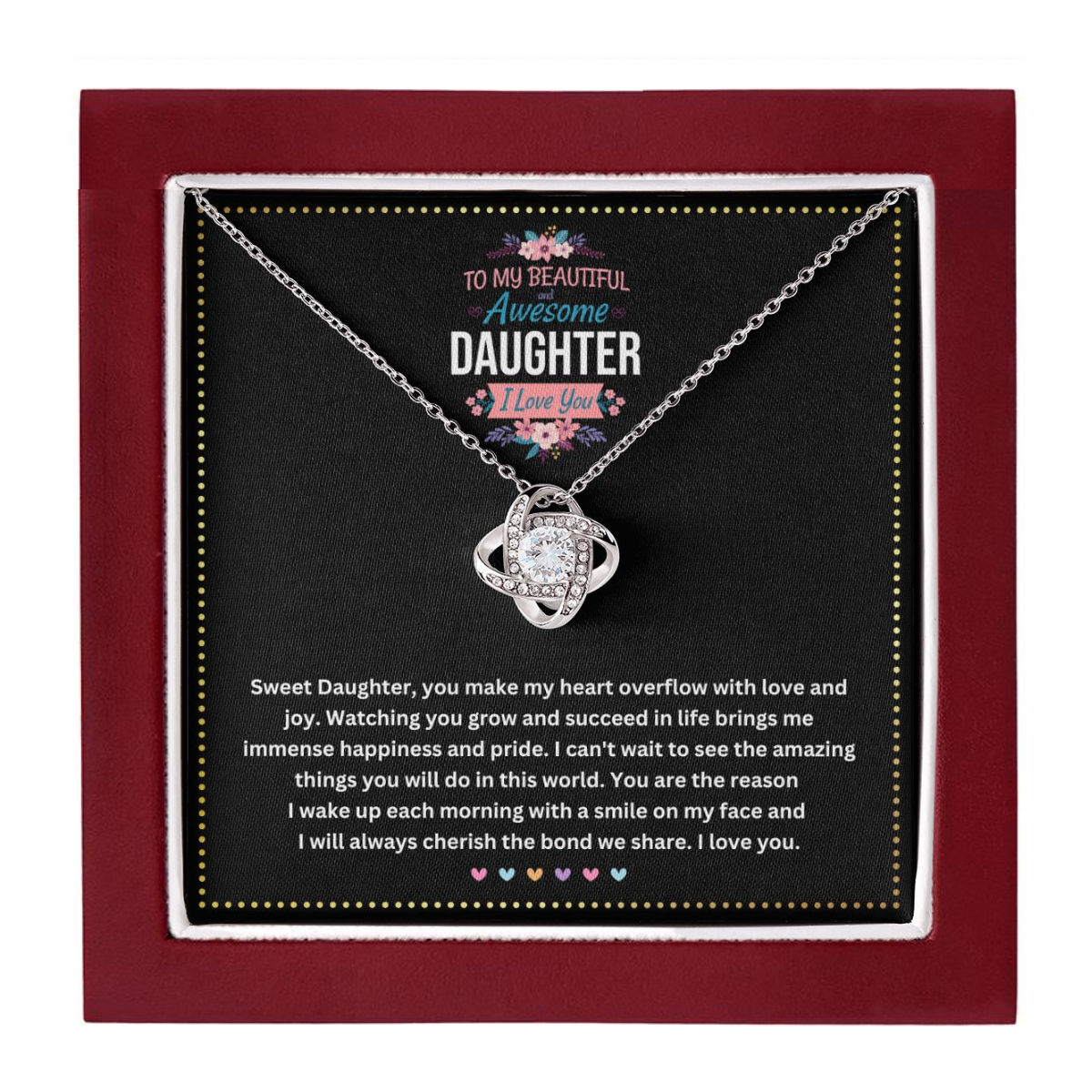 JGF Jewelry Gifts for Family |To My Beautiful Daughter Celtic Love Knot Necklace from Dad | Awesome Gift Basket Item Idea