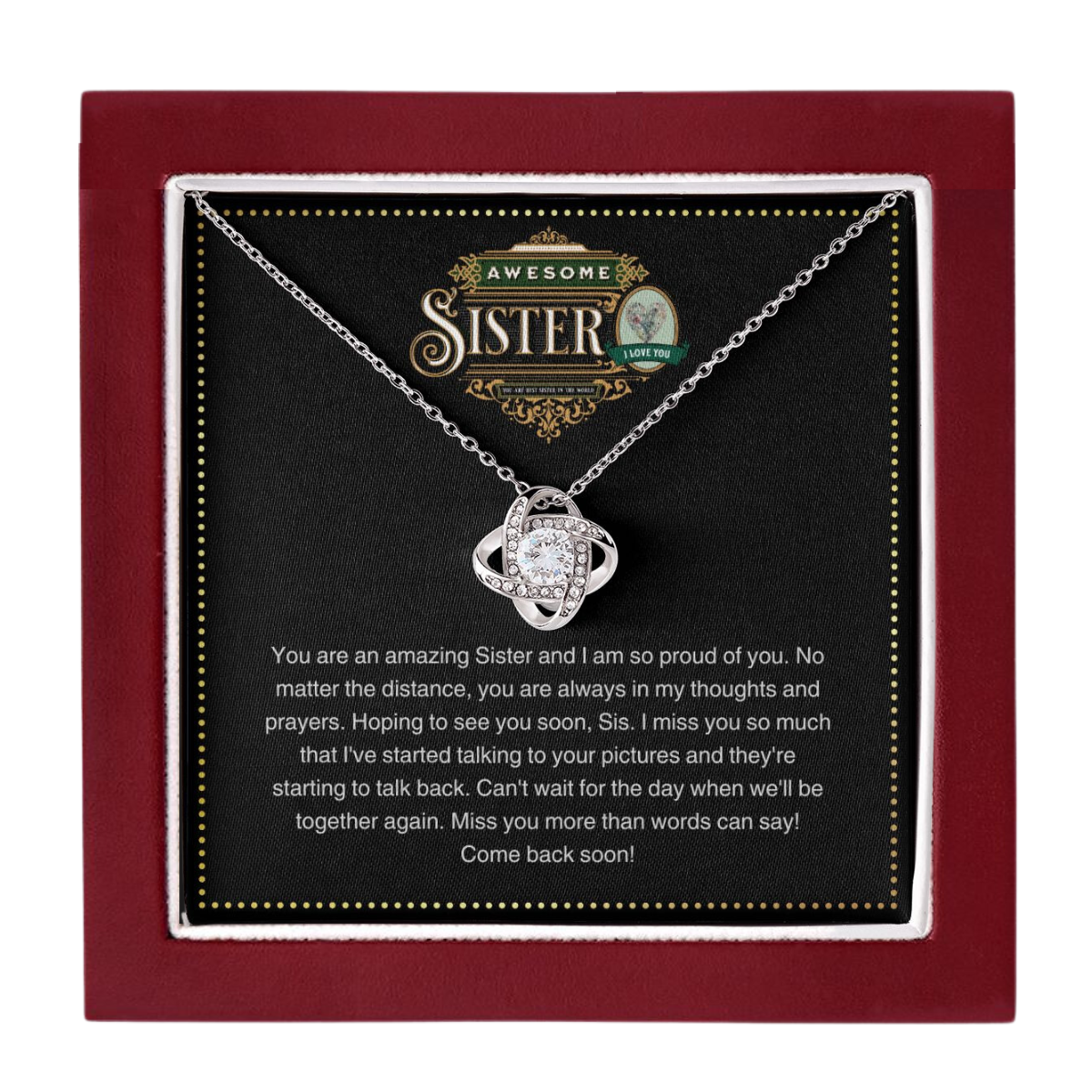 JGF Jewelry Gifts for Family | Sterling Silver Cubic Zirconia Celtic Love Knot Necklace | You are Awesome Gift Box Item Ideas for Sister