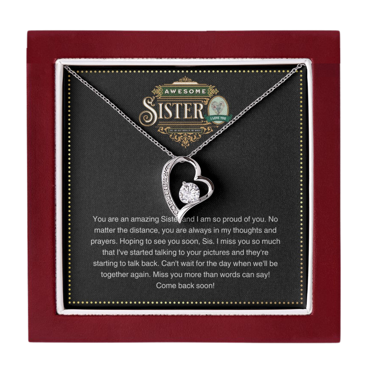 JGF Jewelry Gifts for Family | Elegant Sterling Silver CZ Pave Open Heart Charm Pendant Necklace Gift for Older Sister | Cubic Zirconia Sterling Silver