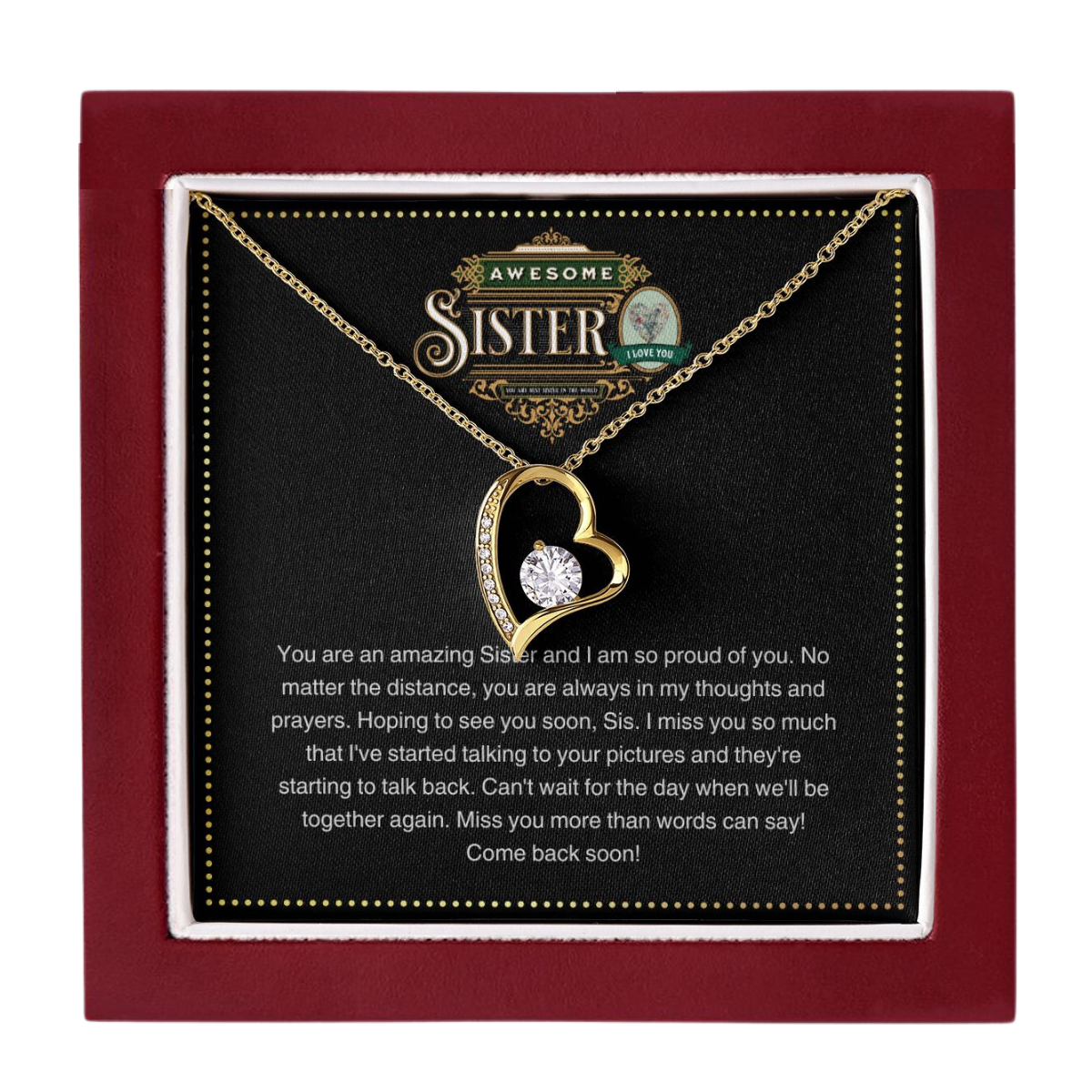 JGF Jewelry Gifts for Family | Elegant Sterling Silver CZ Pave Open Heart Charm Pendant Necklace Gift for Older Sister | Cubic Zirconia Sterling Silver