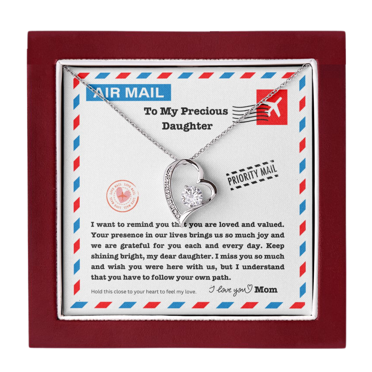 JGF Jewelry Gifts for Family | A Letter To My Daughter From Heaven Mom | Sterling Silver One Heart Choker Pendant Necklace