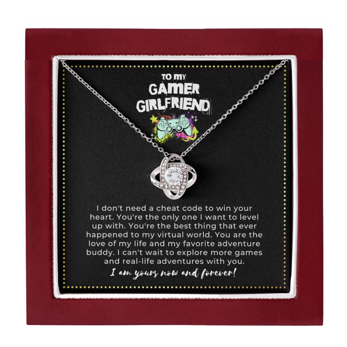 JGF Jewelry Gifts for Family | Love Knot Heart Pendant Necklace For Gamer Girlfriend| Happy Birthday Message Card