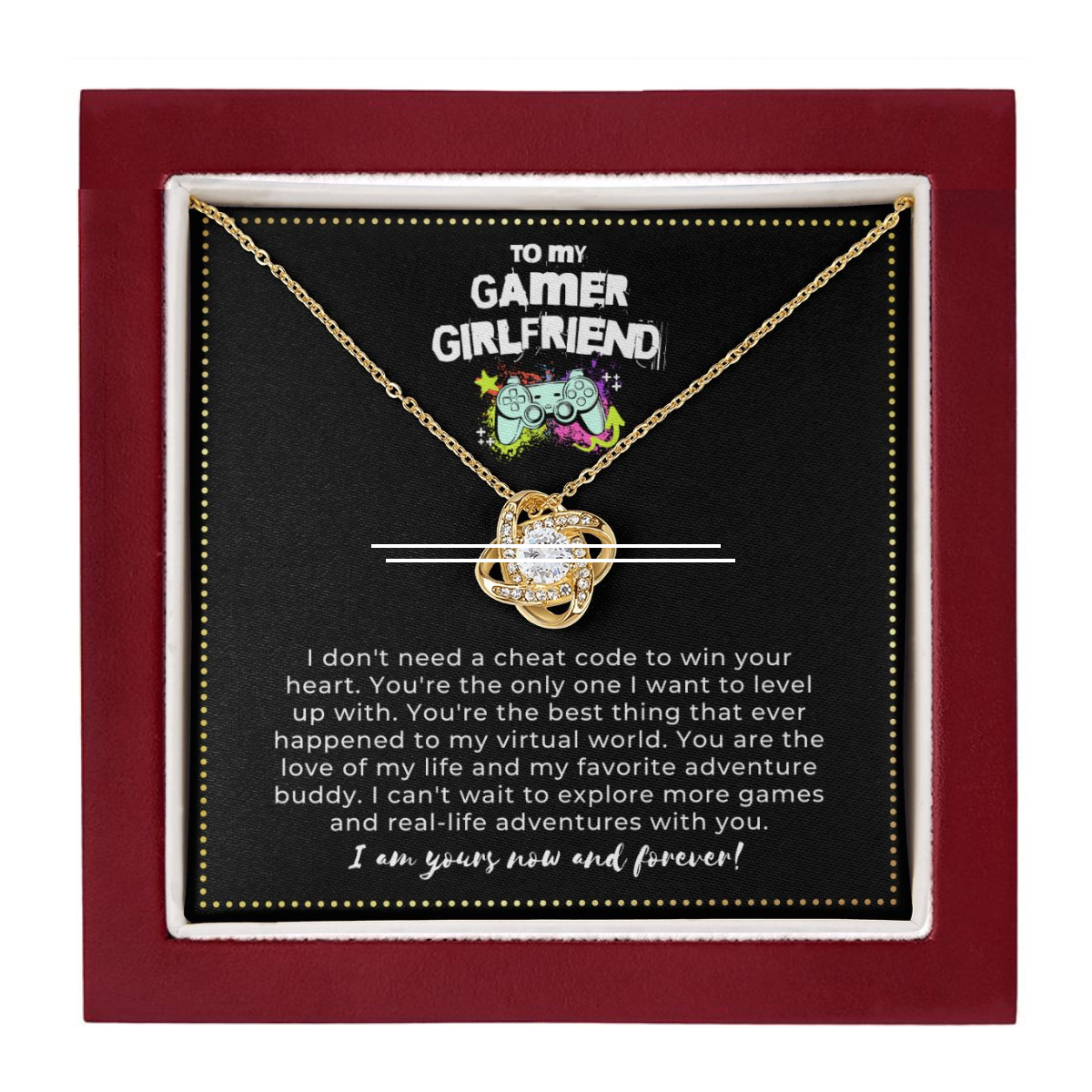 JGF Jewelry Gifts for Family | Love Knot Heart Pendant Necklace For Gamer Girlfriend| Happy Birthday Message Card