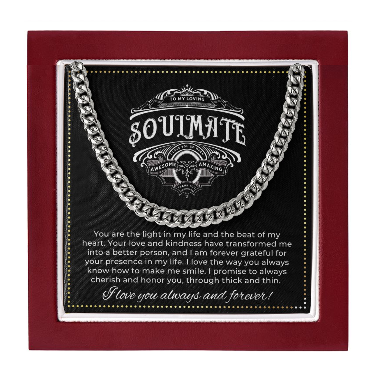 JGF Jewelry Gifts for Family | Cuban Link Chain For Men Sterling Silver | To My Soulmate Gifts For Men