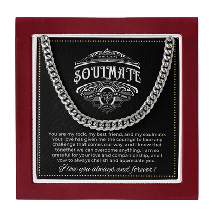 JGF Jewelry Gifts for Family | Mens Sterling Silver Cuban Chain Necklace | To My Soulmate Gifts For Him