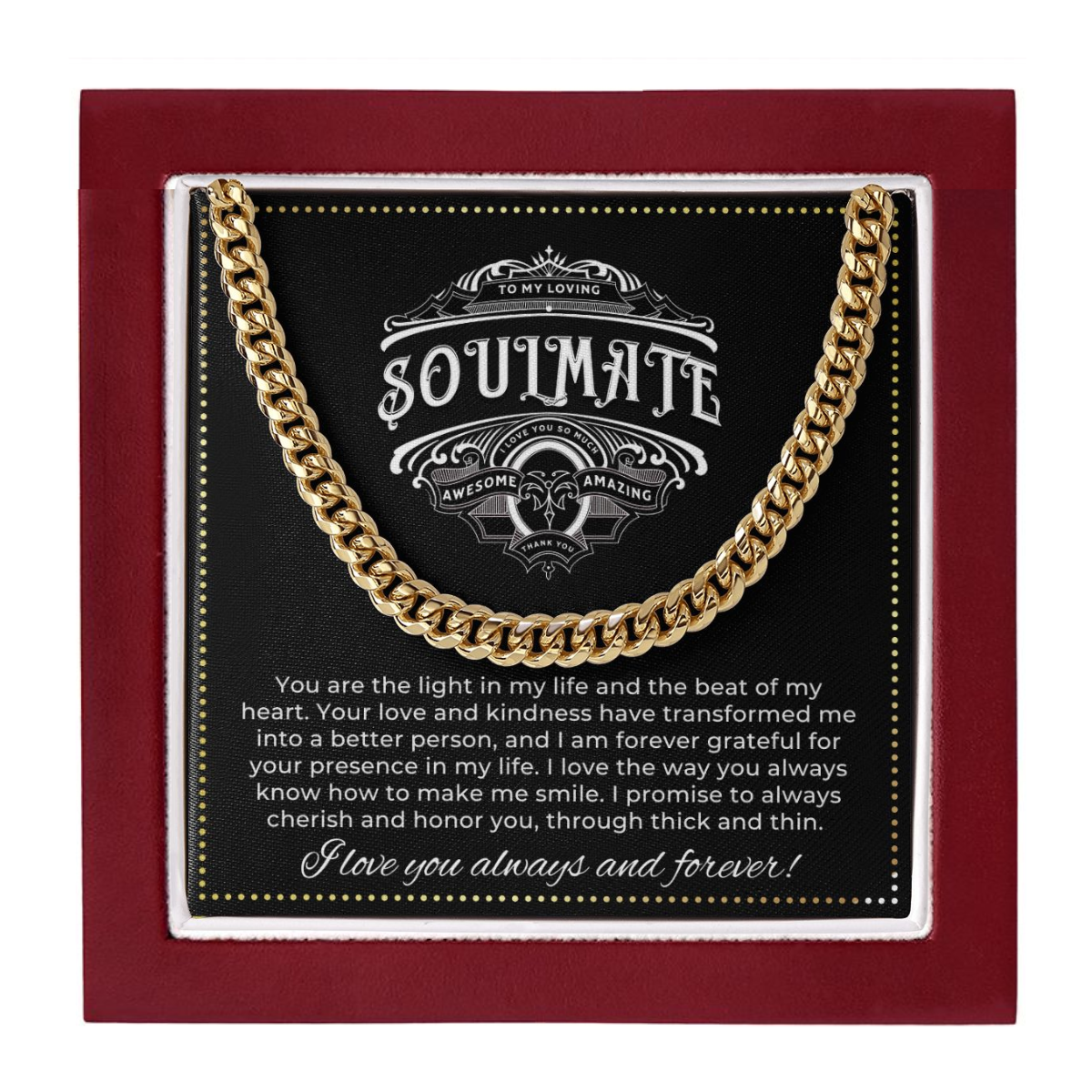 JGF Jewelry Gifts for Family | Cuban Link Chain For Men Sterling Silver | To My Soulmate Gifts For Men