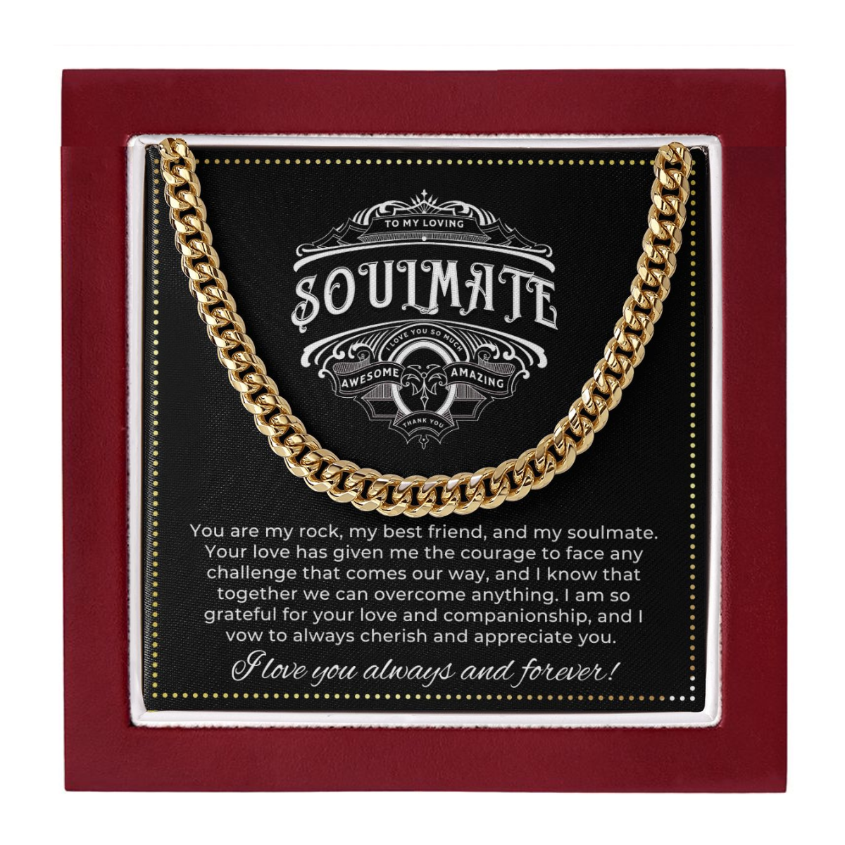 JGF Jewelry Gifts for Family | Mens Sterling Silver Cuban Chain Necklace | To My Soulmate Gifts For Him