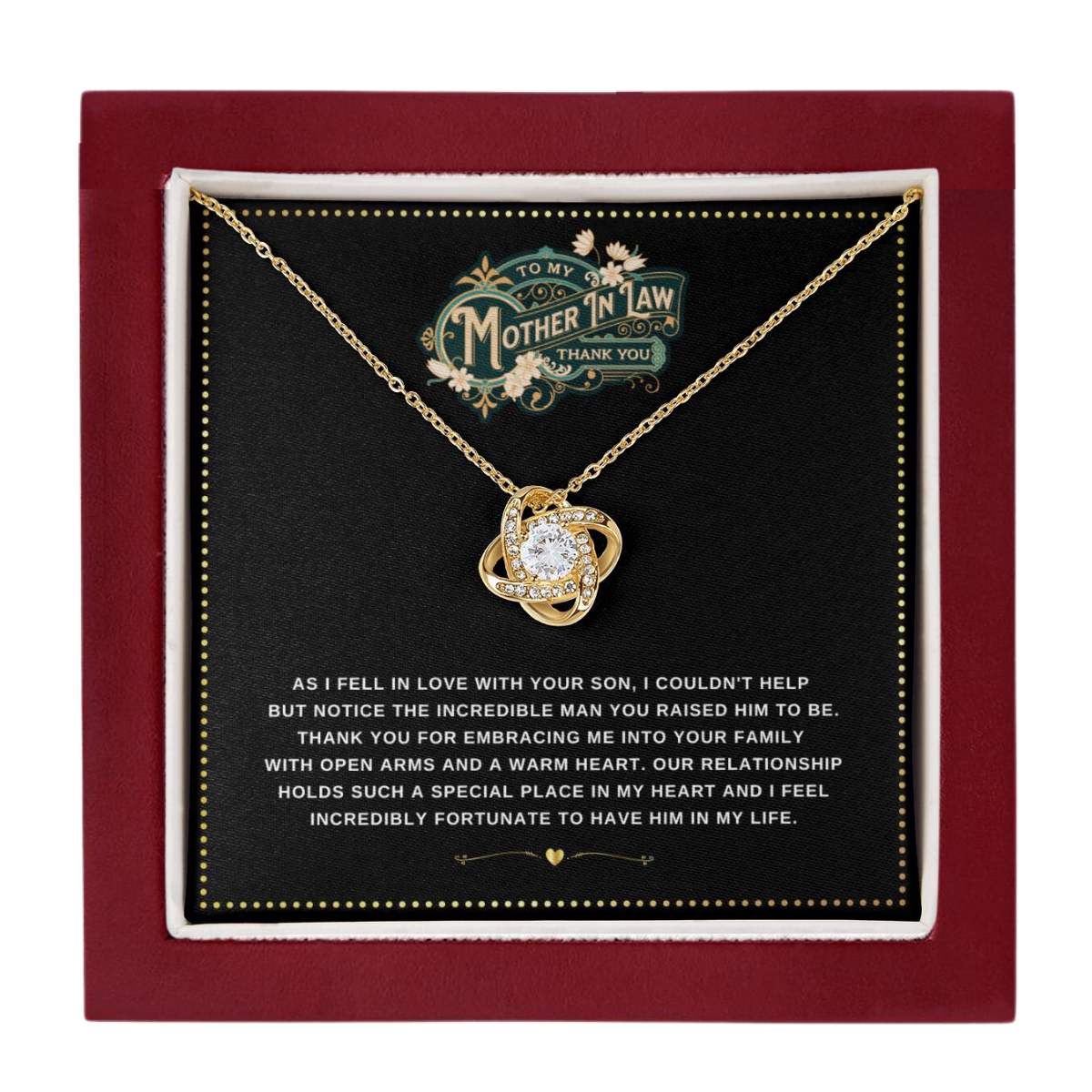 JGF Jewelry Gifts for Family | Mother's Day Gift Basket from Daughter In Law | Celtic Love Knot Sterling Silver Necklace