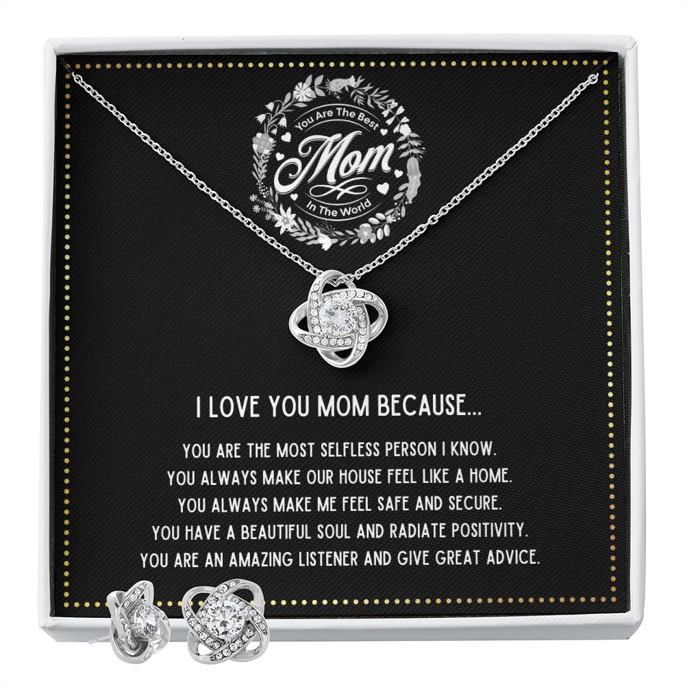 JGF Jewelry Gifts for Family - I Love You Mom Necklace with Earrings Gifts from Son and Daughter