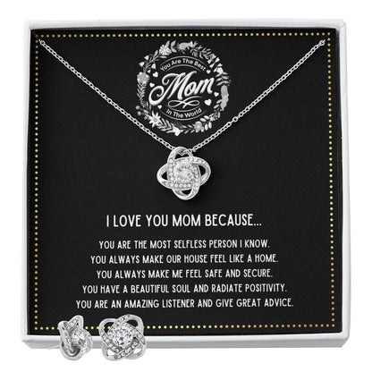 JGF Jewelry Gifts for Family - I Love You Mom Necklace with Earrings Gifts from Son and Daughter