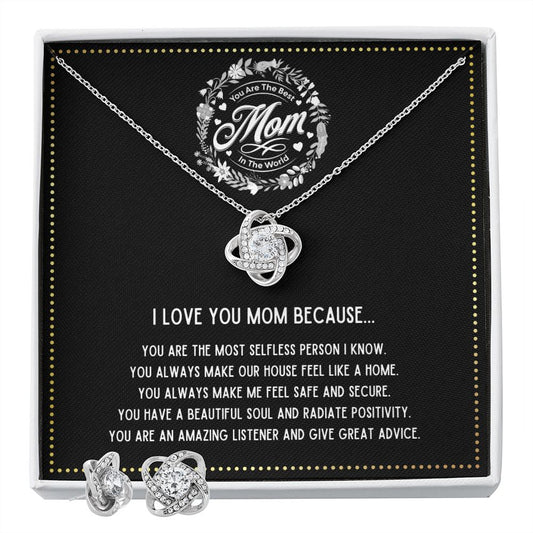 JGF Jewelry Gifts for Family - I Love You Mom Necklace with Earrings Gifts from Son and Daughter