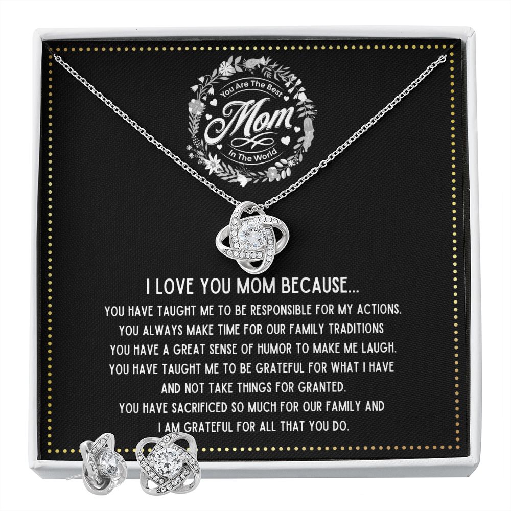 JGF Jewelry Gifts for Family - Silver Sterling Necklace and Earrings Set for Far Away Mom to Send Love