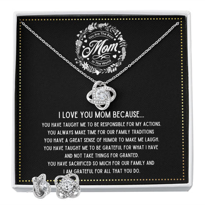 JGF Jewelry Gifts for Family - Silver Sterling Necklace and Earrings Set for Far Away Mom to Send Love