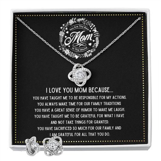 JGF Jewelry Gifts for Family - Silver Sterling Necklace and Earrings Set for Far Away Mom to Send Love