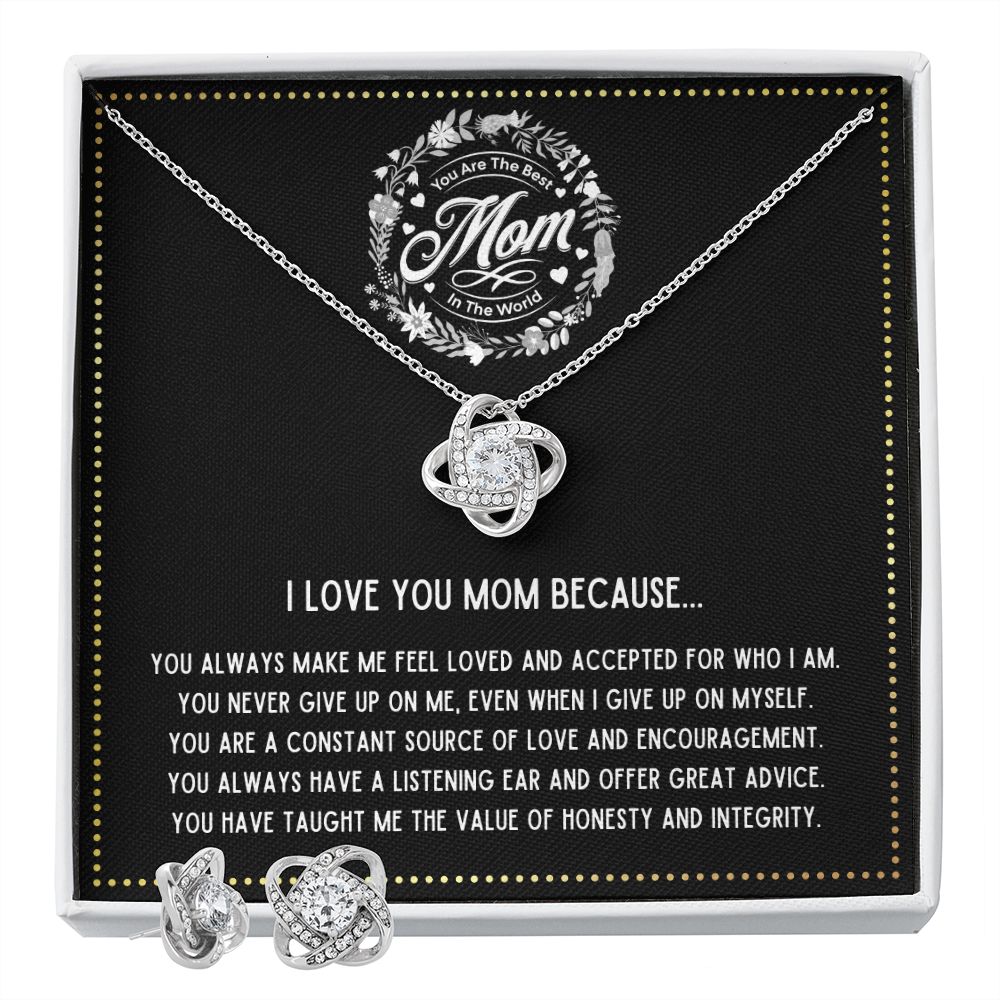JGF Jewelry Gifts for Family - I Love You Mom Necklace and Earrings Set from Daughter on Mother's Day
