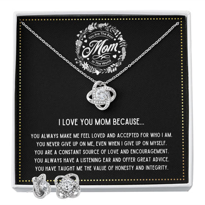 JGF Jewelry Gifts for Family - I Love You Mom Necklace and Earrings Set from Daughter on Mother's Day