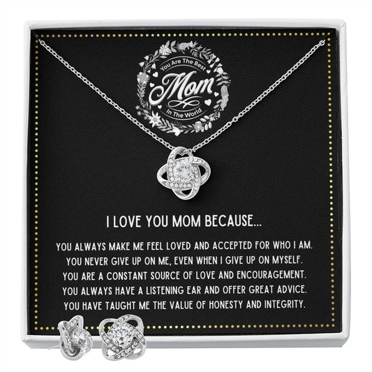 JGF Jewelry Gifts for Family - I Love You Mom Necklace and Earrings Set from Daughter on Mother's Day