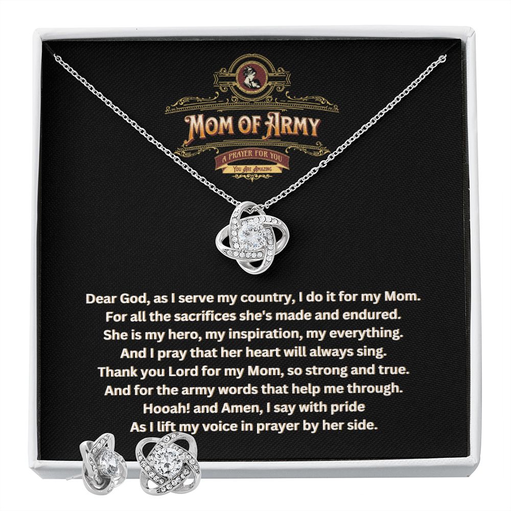 JGF Jewelry Gifts for Family | Thoughts and Prayers Gift Box Ideas for US Army Mom Love Knot Jewelry Set Necklace for Women