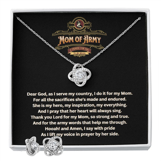 JGF Jewelry Gifts for Family | Thoughts and Prayers Gift Box Ideas for US Army Mom Love Knot Jewelry Set Necklace for Women