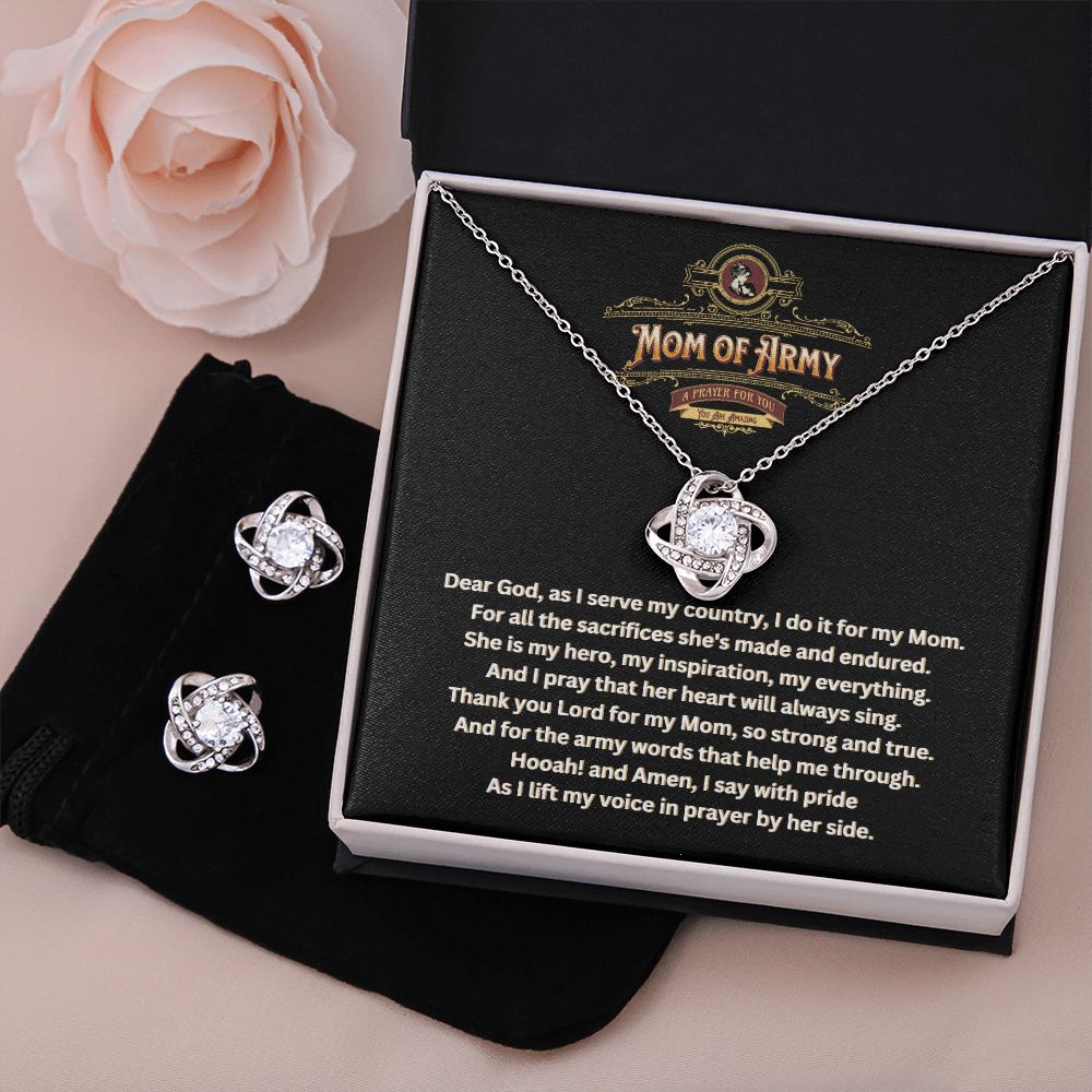 JGF Jewelry Gifts for Family | Thoughts and Prayers Gift Box Ideas for US Army Mom Love Knot Jewelry Set Necklace for Women