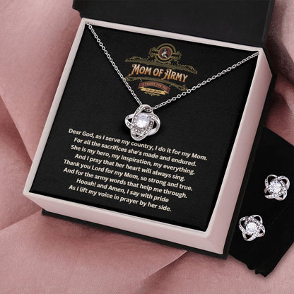 JGF Jewelry Gifts for Family | Thoughts and Prayers Gift Box Ideas for US Army Mom Love Knot Jewelry Set Necklace for Women