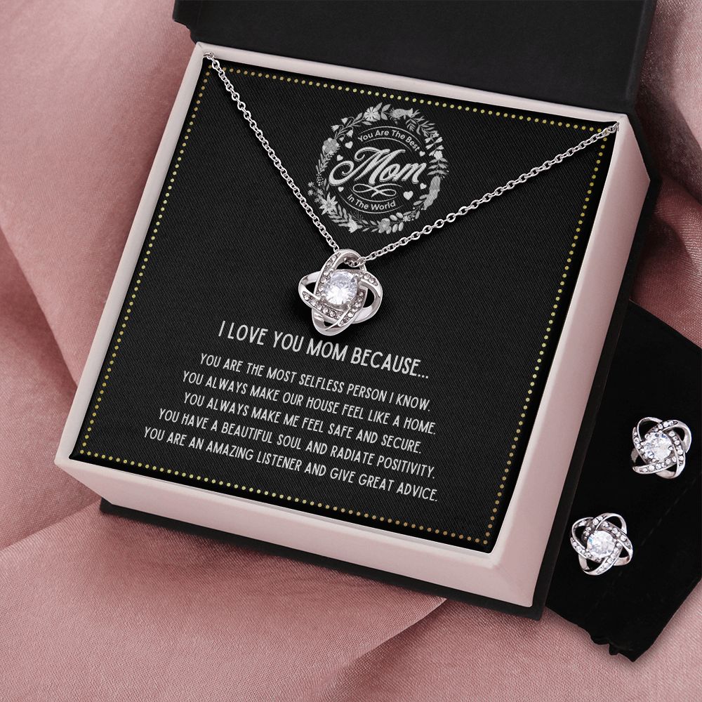 JGF Jewelry Gifts for Family - I Love You Mom Necklace with Earrings Gifts from Son and Daughter