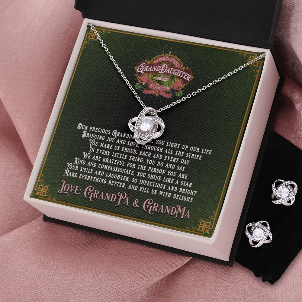 JGF Jewelry Gifts for Family: Unique and Special Granddaughter Gift from GrandMa and GrandPa Necklace and Earrings Set