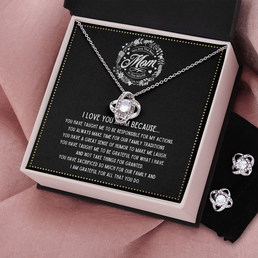 JGF Jewelry Gifts for Family - Silver Sterling Necklace and Earrings Set for Far Away Mom to Send Love