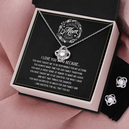 JGF Jewelry Gifts for Family - Silver Sterling Necklace and Earrings Set for Far Away Mom to Send Love