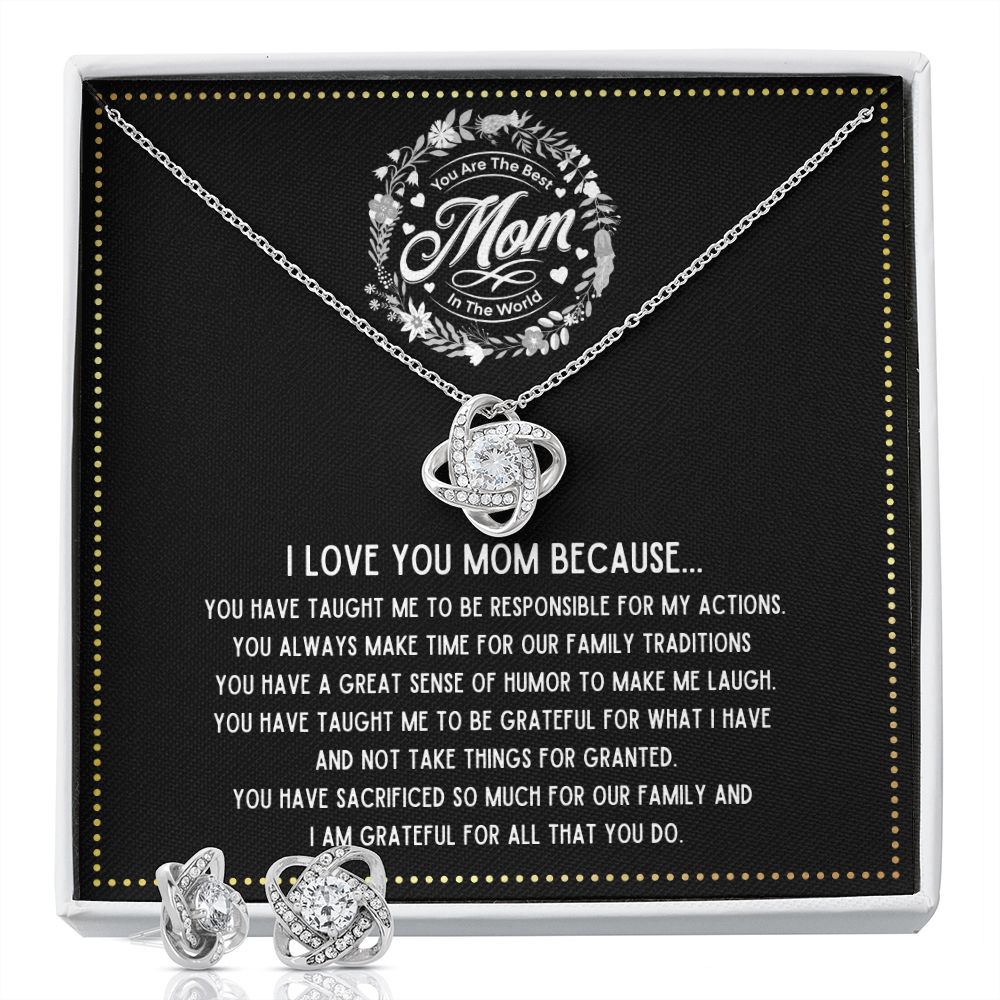 JGF Jewelry Gifts for Family - Silver Sterling Necklace and Earrings Set for Far Away Mom to Send Love