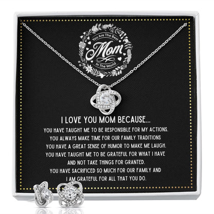 JGF Jewelry Gifts for Family - Silver Sterling Necklace and Earrings Set for Far Away Mom to Send Love