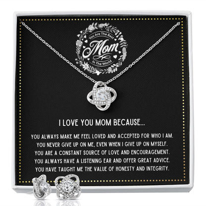JGF Jewelry Gifts for Family - I Love You Mom Necklace and Earrings Set from Daughter on Mother's Day
