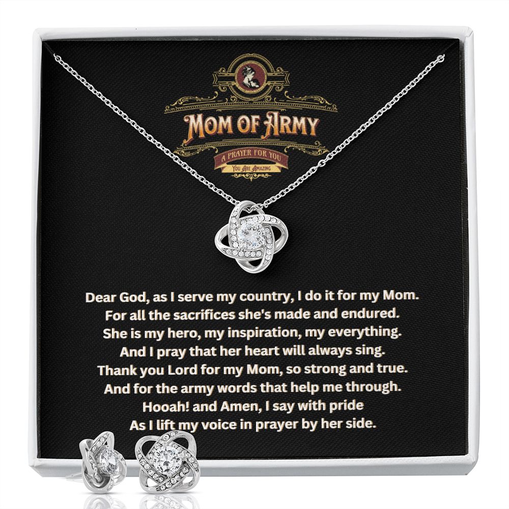 JGF Jewelry Gifts for Family | Thoughts and Prayers Gift Box Ideas for US Army Mom Love Knot Jewelry Set Necklace for Women