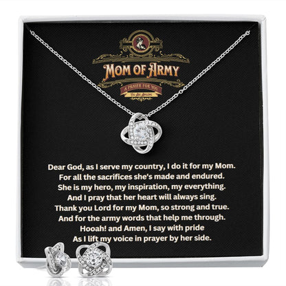 JGF Jewelry Gifts for Family | Thoughts and Prayers Gift Box Ideas for US Army Mom Love Knot Jewelry Set Necklace for Women