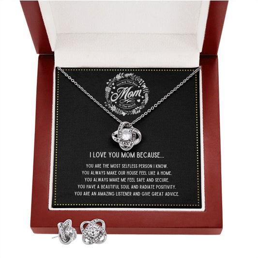 JGF Jewelry Gifts for Family - I Love You Mom Necklace with Earrings Gifts from Son and Daughter