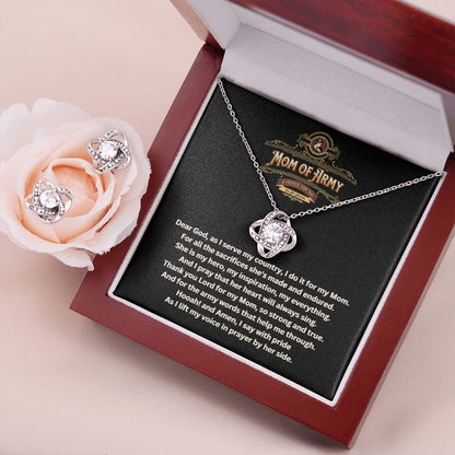 JGF Jewelry Gifts for Family | Thoughts and Prayers Gift Box Ideas for US Army Mom Love Knot Jewelry Set Necklace for Women