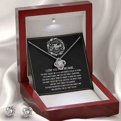 JGF Jewelry Gifts for Family - Silver Sterling Necklace and Earrings Set for Far Away Mom to Send Love