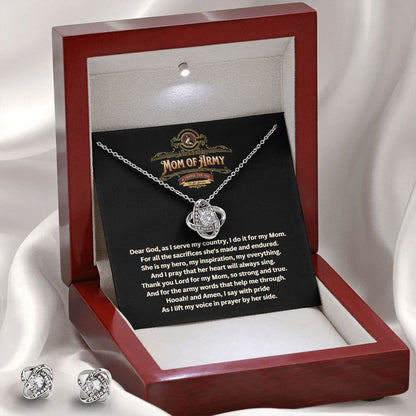 JGF Jewelry Gifts for Family | Thoughts and Prayers Gift Box Ideas for US Army Mom Love Knot Jewelry Set Necklace for Women