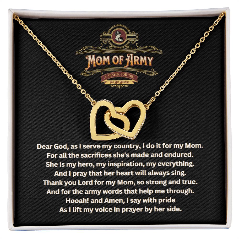 JGF Jewelry Gifts for Family | Proud Army Mom Two Hearts Rose Gold Pendant Necklace for Women | A Prayer for Mom