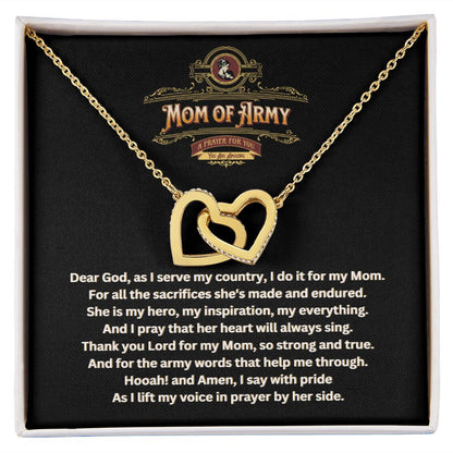 JGF Jewelry Gifts for Family | Proud Army Mom Two Hearts Rose Gold Pendant Necklace for Women | A Prayer for Mom