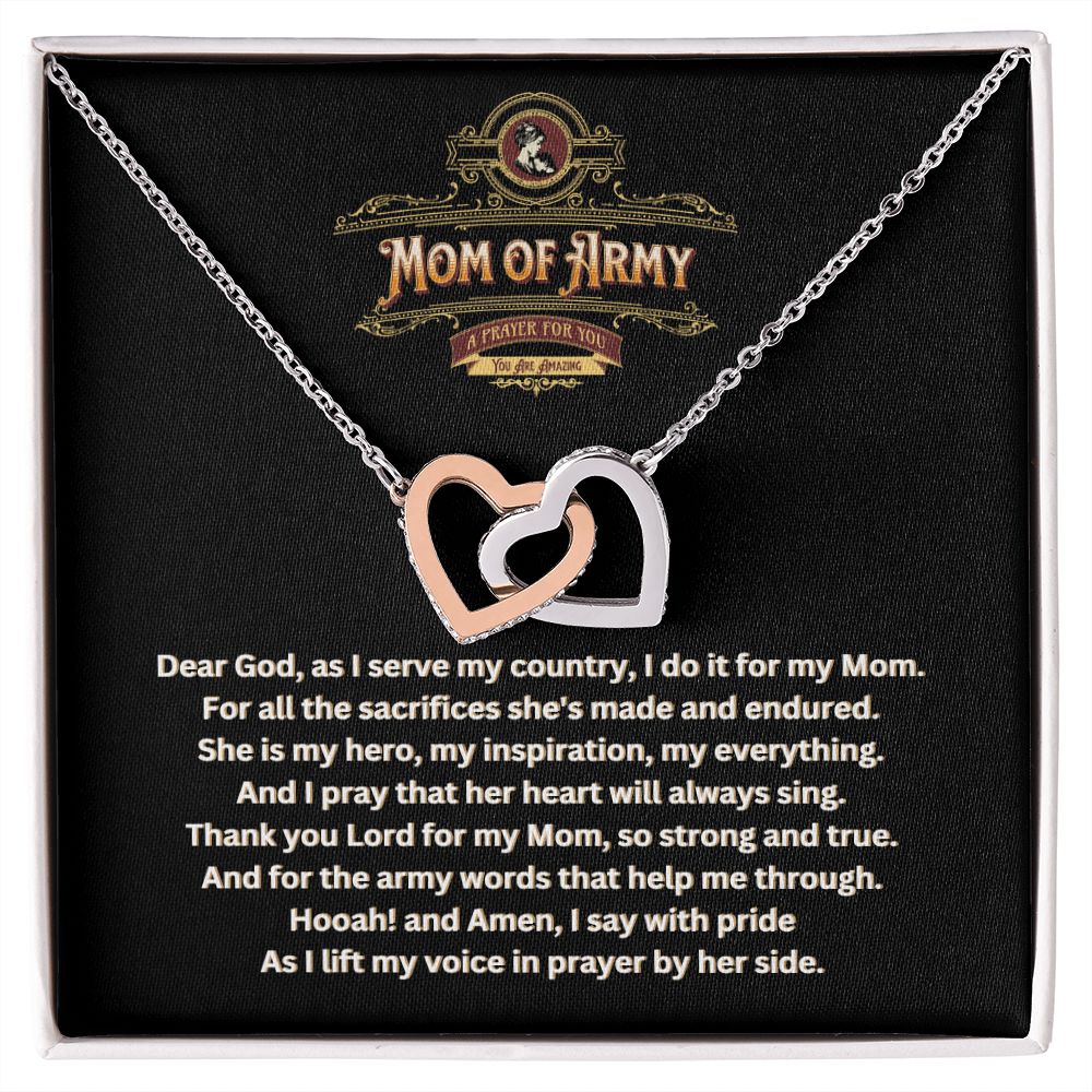 JGF Jewelry Gifts for Family | Proud Army Mom Two Hearts Rose Gold Pendant Necklace for Women | A Prayer for Mom