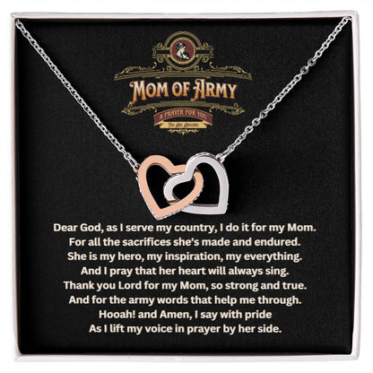 JGF Jewelry Gifts for Family | Proud Army Mom Two Hearts Rose Gold Pendant Necklace for Women | A Prayer for Mom