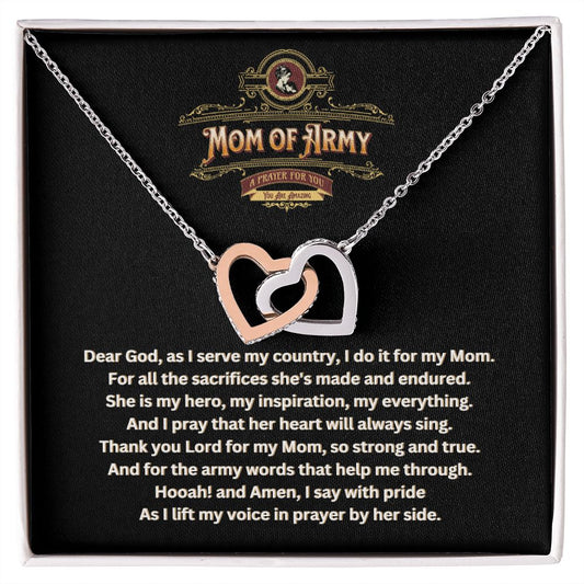 JGF Jewelry Gifts for Family | Proud Army Mom Two Hearts Rose Gold Pendant Necklace for Women | A Prayer for Mom