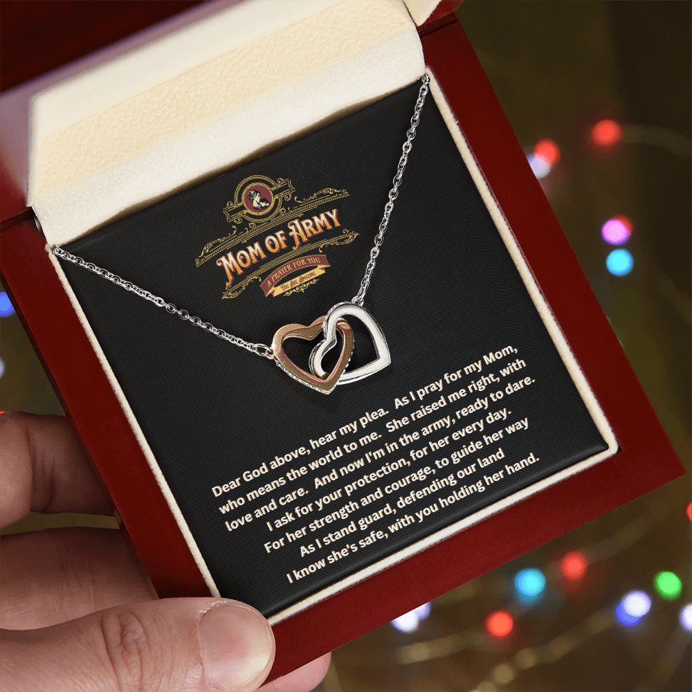 JGF Jewelry Gifts for Family | A Prayer for My Mom of Army  | Two Tone Hearts Pendant Necklace Gift Ideas
