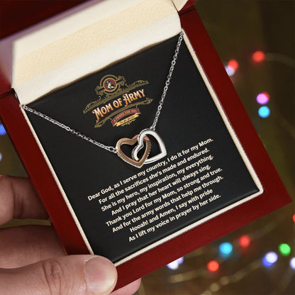 JGF Jewelry Gifts for Family | Proud Army Mom Two Hearts Rose Gold Pendant Necklace for Women | A Prayer for Mom