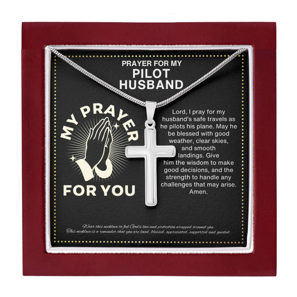 JGF Jewelry Gifts for Family Prayer For My Pilot Husband Men's Sterling Silver Crucifix Cross Pendant